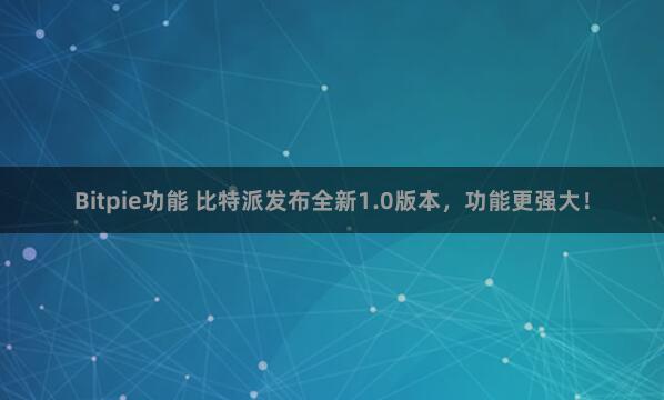 Bitpie功能 比特派发布全新1.0版本，功能更强大！